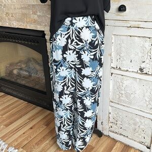 JODIFL black slate blue white wide leg elastic band pockets sheer pant cover up